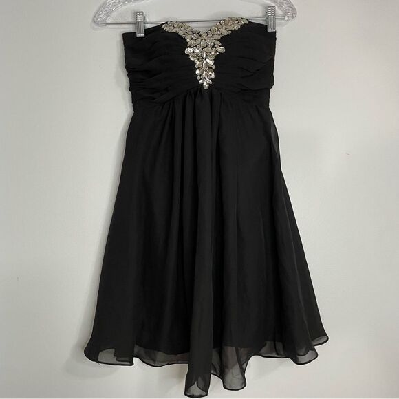 Embellished Bust Strapless Zip & Corset Back Layered Lined Padded Dress Sz 9 - Picture 1 of 16